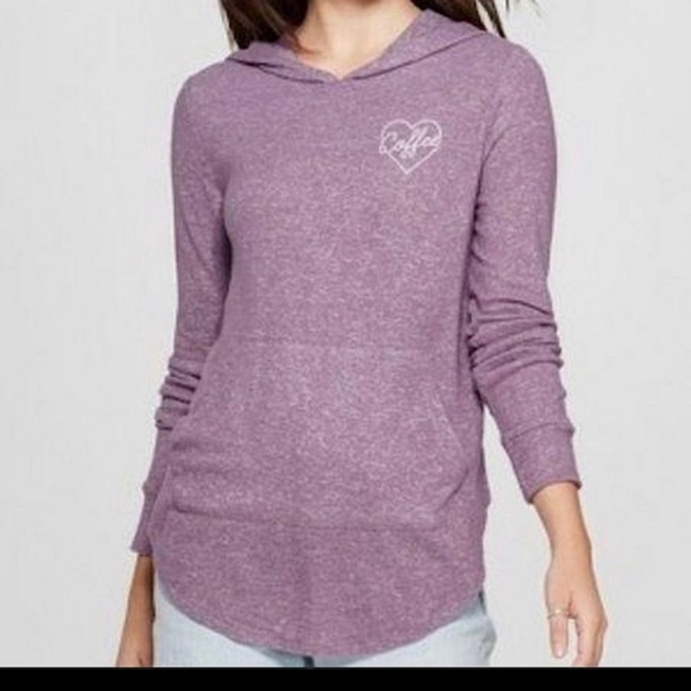 Grayson Threads purple lightweight coffee heart hoodie size small